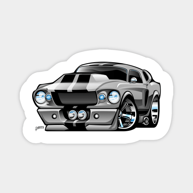 Classic Sixties American Muscle Car Cartoon Magnet by hobrath
