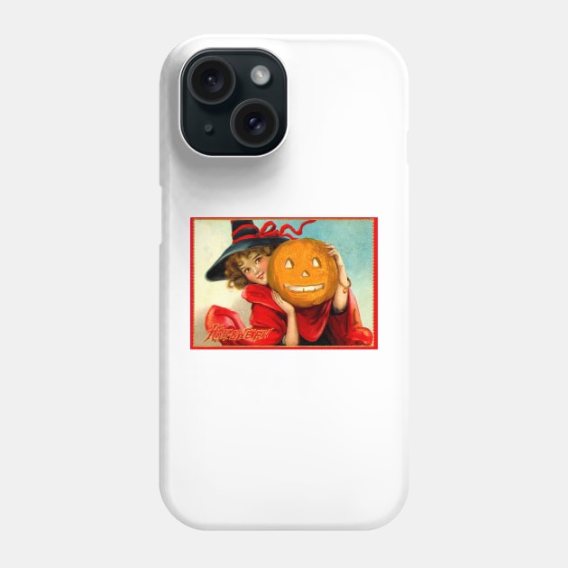 Vintage Halloween Witch With Pumpkin Phone Case by RetroSalt