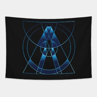 Galaxy space geometric abstract lineart blue Tapestry