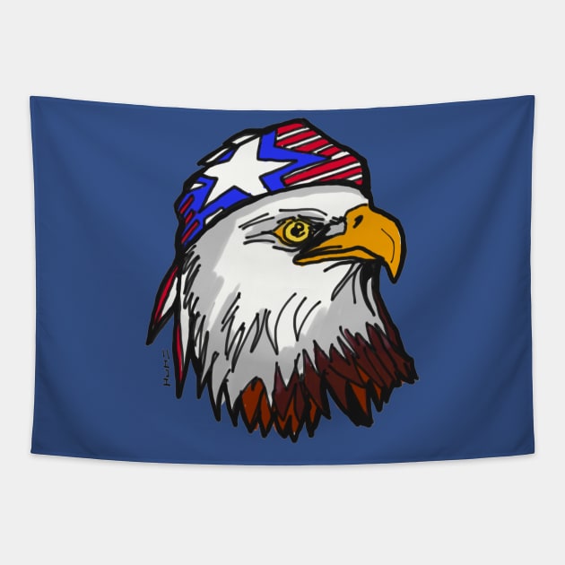 American Bald Eagle with USA Bandana Celebrating July 4 Independence Day Tapestry by sketchnkustom