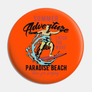 Paradise Beach summer surfer design vintage Pin