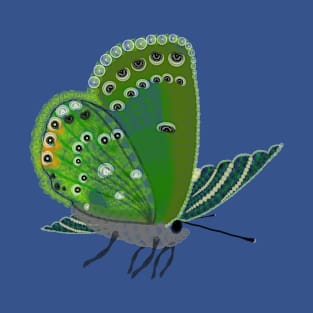 Spirograph Collaged Green Butterfly T-Shirt