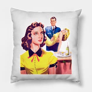 dramatic scene in love story and broken hearts retro vintage comic Pillow