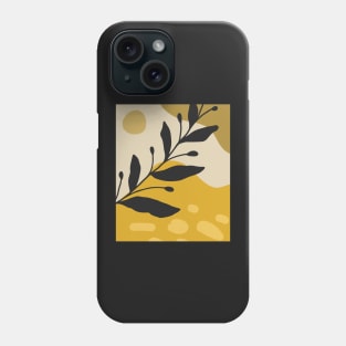 Minimal Modern  Abstract Shapes Black Leaves Warm Tones  Design Phone Case