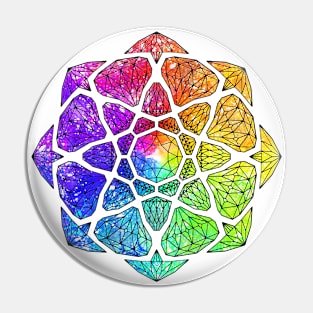 Rainbow Watercolor Crystal Mandala - Black Outline Pin