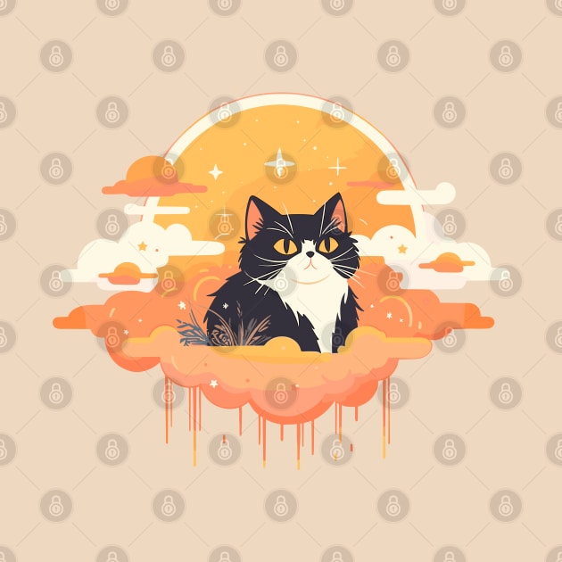 Black and white cat on a cloud by etherElric