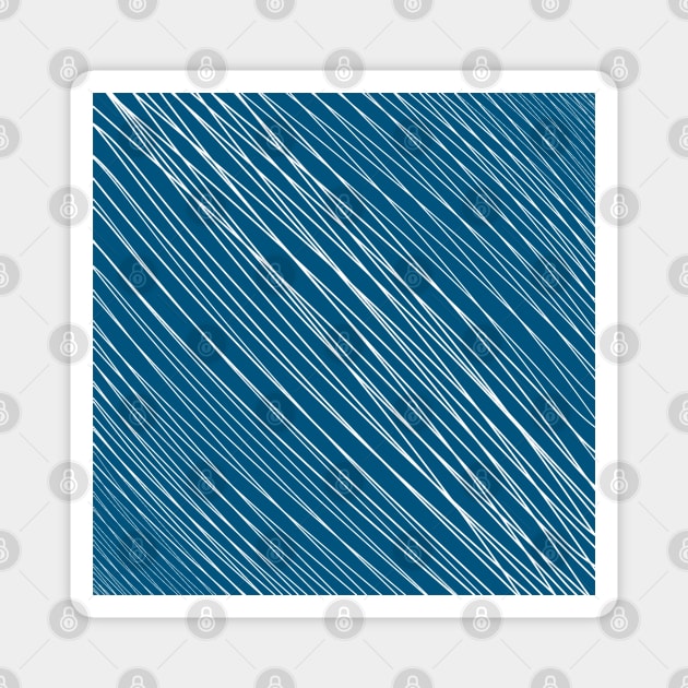 Striped-pattern, blue, white, simple, minimal, minimalist, lined-pattern, stripe, modern, trendy, basic, digital, pattern, abstract, lines, line, line-art, jewel-color, Magnet by PrintedDreams