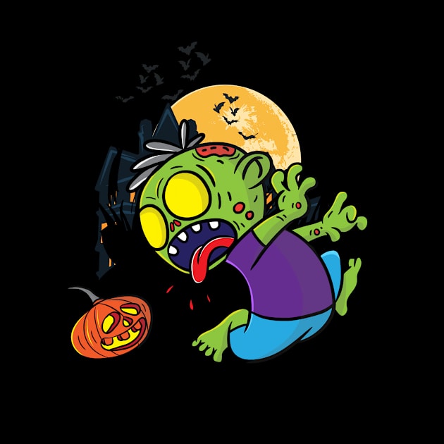 Funny Halloween Zombie Cartoon by Foxxy Merch