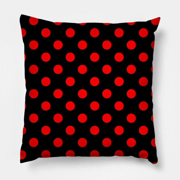 Red Polka Dots Pattern on Black Background Pillow by DesignWood Atelier