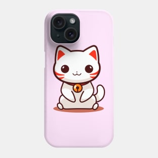 Kawaii Chibi Cat Sitting Down - Minimalistic Japanese Style, White and Orange, Super Cute Phone Case