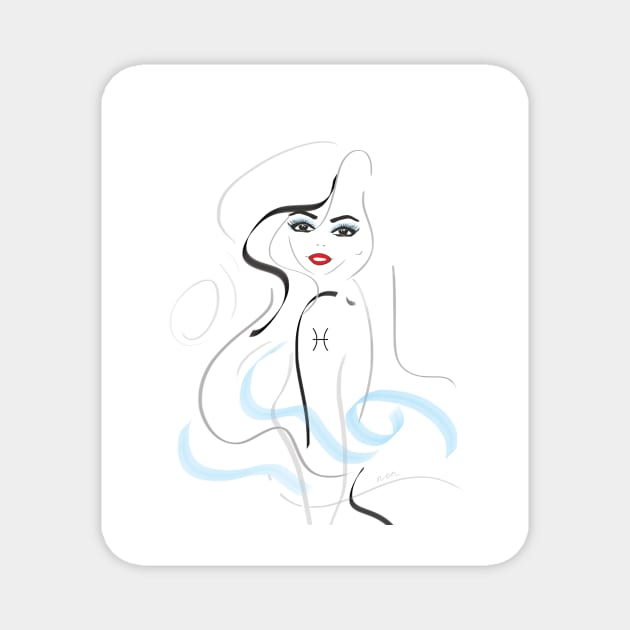 pisces zodiac sign minimalistic line art illustration Magnet by chandelier2137