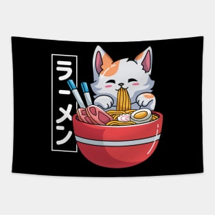 Kawaii Neko Eating Ramen Noodles Tapestry