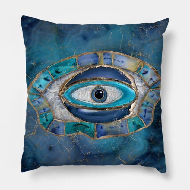 Evil Eye Amulet Agate and gold Pillow by Nartissima