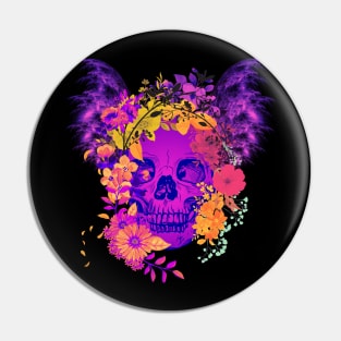 neon floral skull Pin