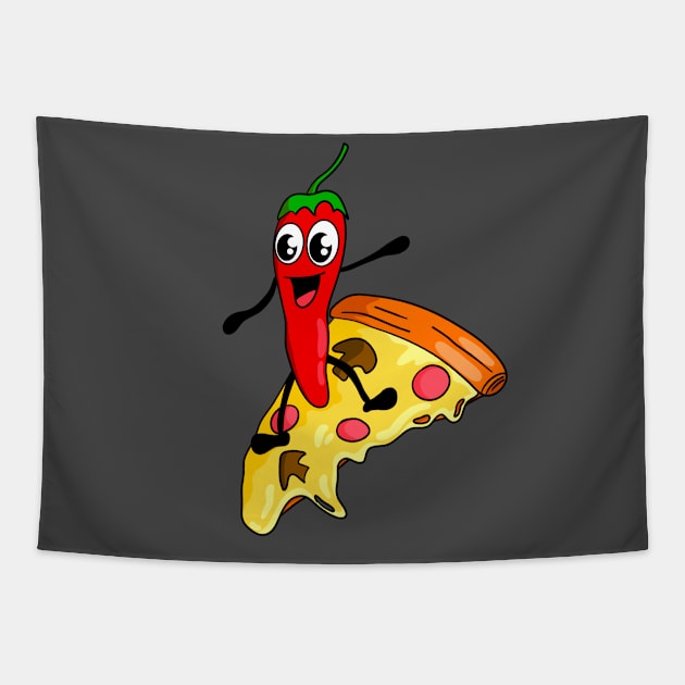 Pepperoni Pizza Surfing Tapestry by Foxxy Merch