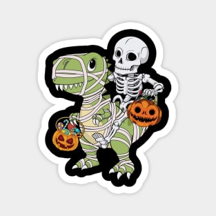 Skeleton Riding Mummy Dinosaur T Rex - Trick Rawr Treat Magnet