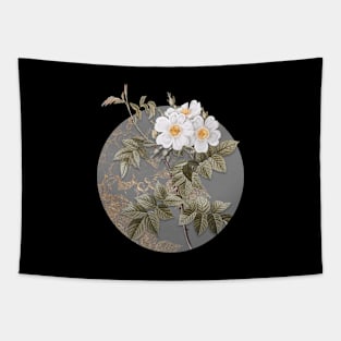 Vintage Blooming White Rosebush Botanical Illustration on Circle Tapestry