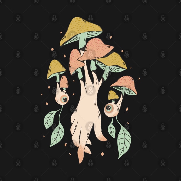 Cottagecore Aesthetic Mushrooms Hand, Eyes by DRIPCRIME Y2K