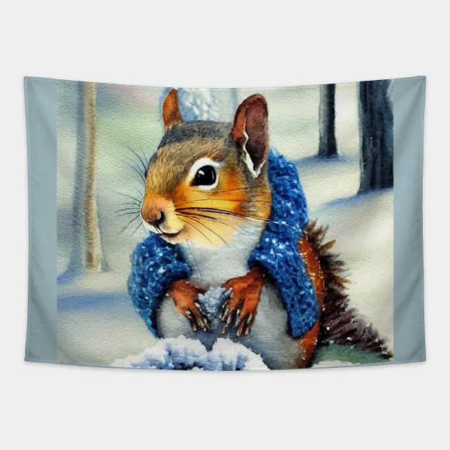 Squirrel in Winter Moods Tapestry by fistikci
