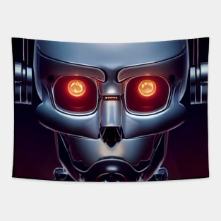 Robot face with sparkling eyes. Tapestry