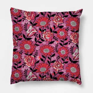 Bold Summer Flowers on Purple Pillow