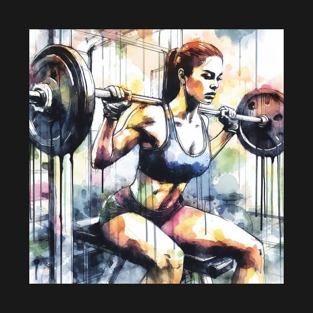 Artistic illustration of a woman lifting weights in the gym by WelshDesigns