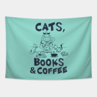 Cats, books, coffee - pet cat lady reading read caffeine Tapestry