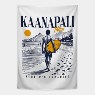 Vintage Surfing Kaanapali Beach Maui, Hawaii// Retro Surfer Sketch // Surfer's Paradise Tapestry