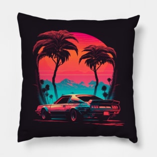 Retro Car in Synthwave Style retrowave Pillow