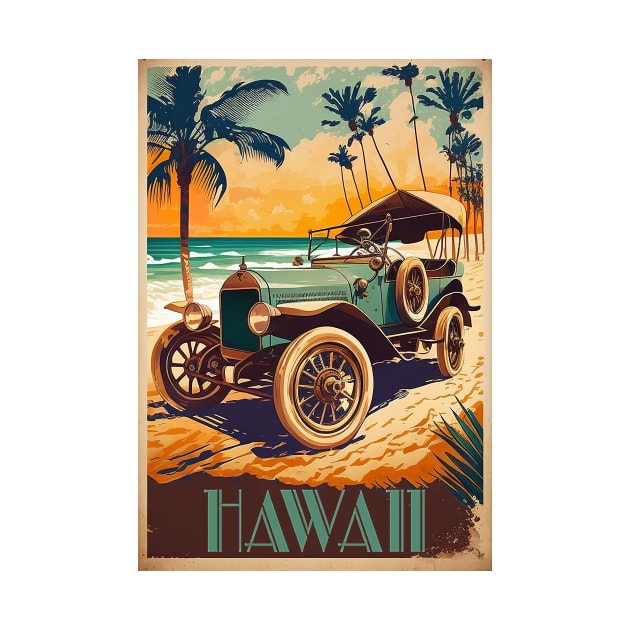 Hawaii Beach Buggy Vintage Travel Art Poster by OldTravelArt