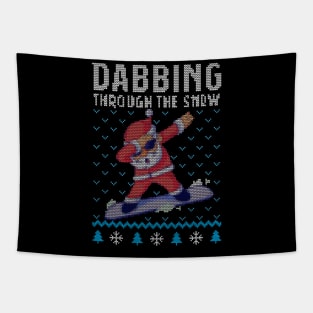 Dabbing Through The Snow Christmas Santa Snowboarding Tapestry