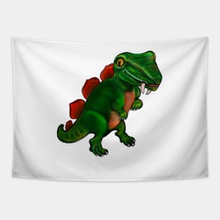 Dinosaur - green and orange dinosaur with sharp teeth fangs Tapestry