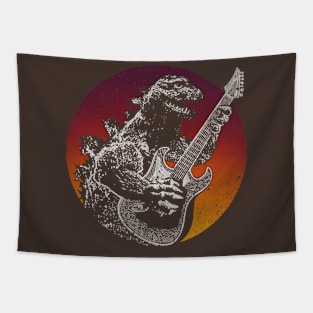 Godzilla Guitar Sunset Background Tapestry