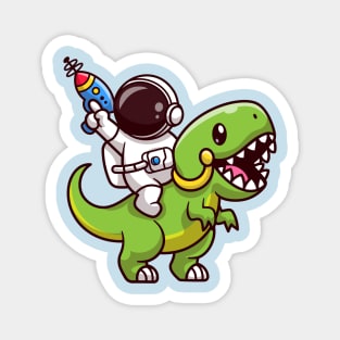 Cute Astronaut Riding Dinosaur With Gun Cartoon Magnet