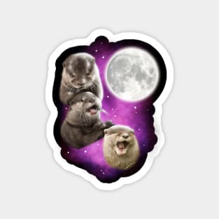 Three Otter Moon Magnet