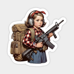 The Little Girl and a Toy Gun Magnet