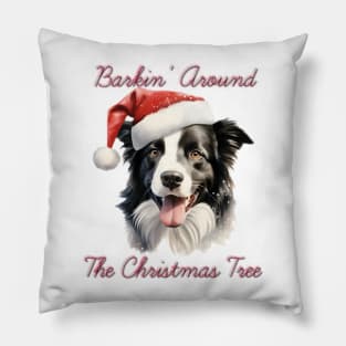 Christmas Border Collie Dog in Santa Hat Pillow