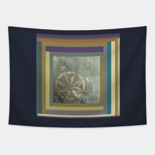 Compass: painted in gold on hand dyed green fabric Tapestry