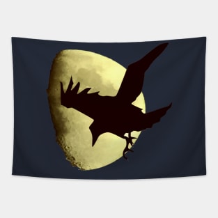 Nocturnal Crow Silhouetted Against A Harvest Moon Halloween Art Tapestry