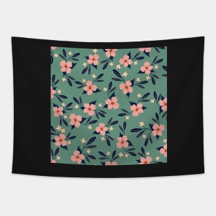 Pink flowers on blue Tapestry