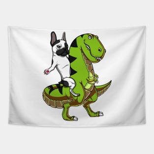 French Bulldog Riding T-Rex Dinosaur Tapestry