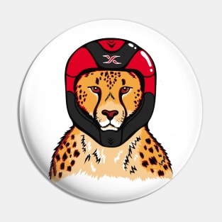 Cheetah wearing a helmet Pin