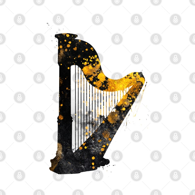 Harp music art gold and black #harp #music by JBJart