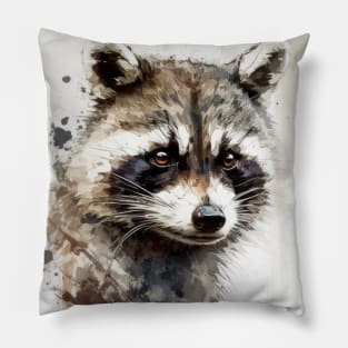 Raccoon Portrait Animal Painting Wildlife Outdoors Adventure Pillow