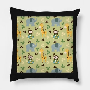 Jungle Safari Giraffe, Monkey, Turtle, Elephant Pattern Pillow