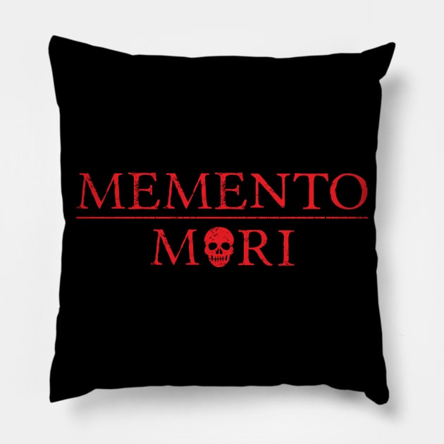 Red Motivational Memento Mori (Latin for Remember Death) with skull Pillow by Elvdant