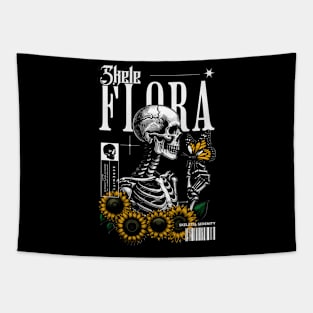 Skele Flora, Skeleton And Sunflowers Tapestry