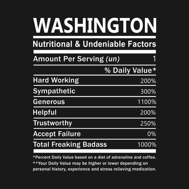 Washington Name T Shirt - Washington Nutritional and Undeniable Name Factors Gift Item Tee by nikitak4um