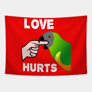 Love Hurts Senegal Parrot Biting Tapestry