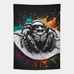 Monochromatic Jumping Spider With Colorful Splash Tapestry